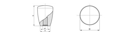 Cylindrická rukojeť s montážním otvorem D - 43mm, d1 - D16