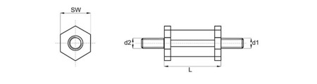 Distanční pouzdro z plastu d1-M3 L-18mm SW-6, barva černá