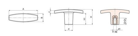 Držadlo typu T s závitovou pouzdrou A-72mm M8, INOX