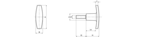 Držadlo typu T s závitovým čepem A-72mm M12 x 40mm