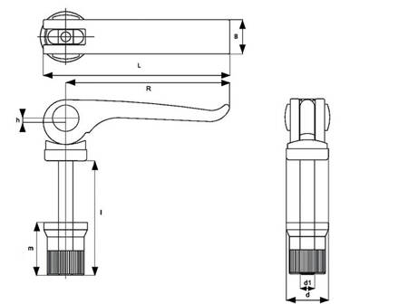 Excentrická páka s maticí R-63mm M6 x 16mm, stříbrná