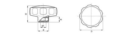 Hvězdicový knoflík s vestavěnou maticí D-40mm M6