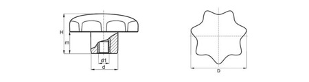 Hvězdicový knoflík s závitovou vložkou D-63mm, H-40mm, M12, DIN6336