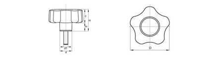 Hvězdicový knoflík se závitovým hřídelem z pozinkované oceli D-60mm, M10x20mm