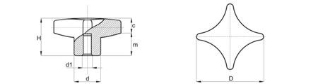 Křížová rukojeť z hliníku podobná DIN 6335 s neprocházející hladkou pouzdrem D-80mm, H-50mm