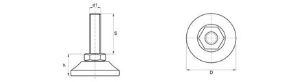 Nastavitelná nožička pevná D-38mm M12 x 45mm