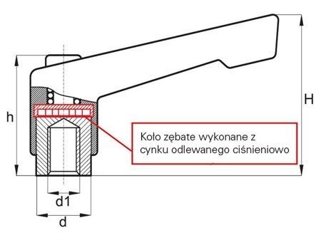 Nastavitelná páka s navláknutou pouzdrou a tlačítkem R-92mm M10, slim design, zesílená verze, RAL9005 (hluboká černá), INOX