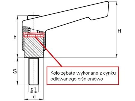 Nastavitelná páka s závitovým čepem R-42mm M5 x 20mm, posílená verze, slim design, RAL9005 (hluboká černá)