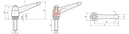 Nastavitelná páka s závitovým čepem a tlačítkem R-104mm M12 x 35mm