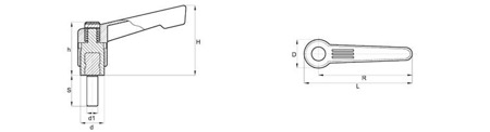 Nastavitelná páka s závitovým čepem a tlačítkem R-42mm M4 x 15mm, tenký design, RAL9005 (hluboká černá), INOX