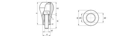 Otočná rukojeť EUROMODEL s závitovým hřídelem D-40mm H-64mm M8 x 11mm