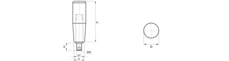 Otočná rukojeť s závitovým hřídelem a šestihrannou dutinou D-21mm H-55mm M6 x 12mm SW3