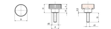 Otočné kolečko s ozubeným hřídelem D-26mm M5 x 19mm