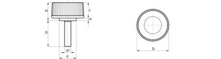 Otočný knoflík s ozubeným hřídelem D-25mm M6 x 12mm