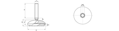 Pohyblivá protiskluzová patka D-100mm M12 x 66mm