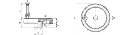 Ruční kolo plné s pevnou otáčivou rukojetí D-249mm d1H7-30mm