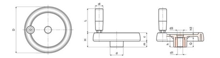 Ruční kolo plné - základní prvek D-249mm d1H9-8mm