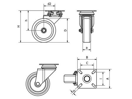 Sada kol, otočná, montážní deska, kluzné ložisko, kolo TPA D-100mm a-27mm