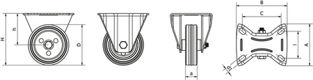 Sada kol, pevná, montážní destička, válečkové ložisko, kolo z guma D-125mm a-25mm