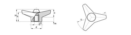 Tříramenný knoflík s závitovou pouzdrem D-105mm M8