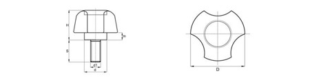 Trojramenný knoflík s vestavěným šroubem D-31mm M8 x 43mm