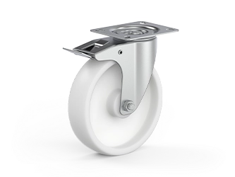 Swivel caster set with brake, mounting plate, plain bearing, PA wheel - 80.2005