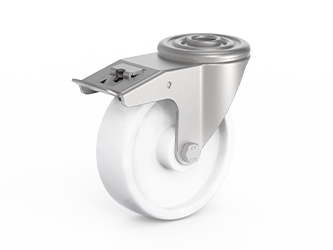 Swivel castor set with brake, mounting hole, plain bearing, polyamide wheel - 80.2105