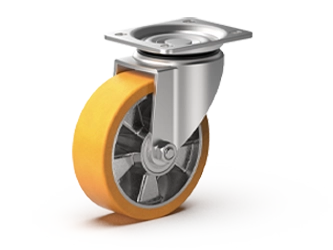 Swivel castor set with brake, mounting hole, plain bearing, polyamide wheel - 80.1007