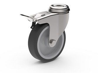 Swivel caster set with brake, mounting hole, plain bearing - 80.2100