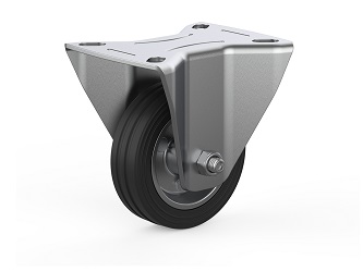 Fixed caster set, mounting plate, roller bearing, rubber wheel - 80.0001