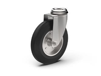 Swivel caster set, mounting hole, roller bearing, rubber wheel - 80.1101