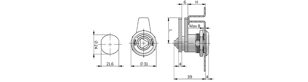 Compression lock with pull handle - Technical drawing