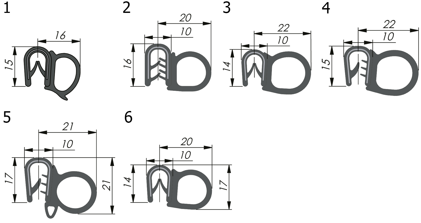 Uszczelka krawędziowa PVC/EPDM, uszczelnienie boczne - Rysunek techniczny