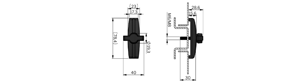 Bridge clamp with butterfly knob, double - Technical drawing