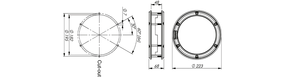 Round inspection window - Technical drawing