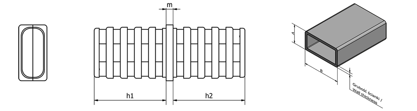 Straight connector for rectangular profiles - technical drawing