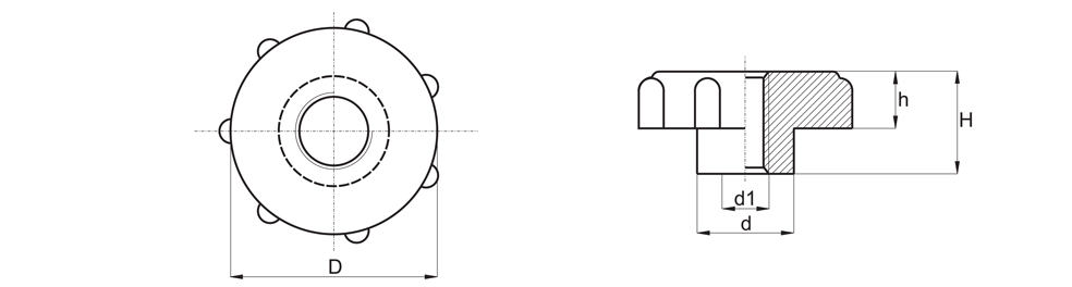 Nut with projections - Technical drawing
