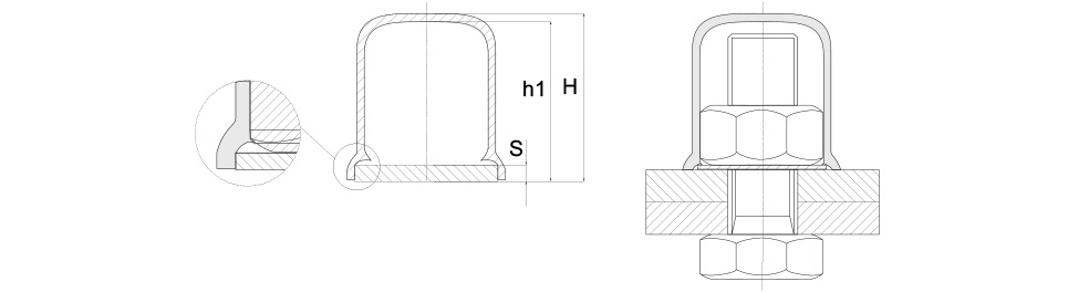 Kołpak ochronny do śrub i nakrętek, typ 2 - Rysunek techniczny