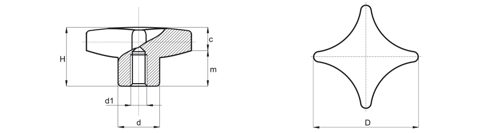 Aluminum cross knob - Technical drawing