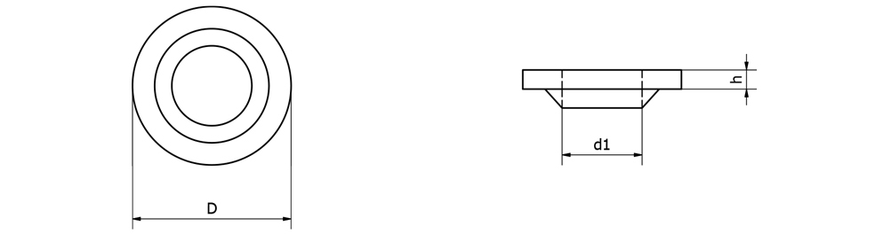 Washer with a securing phase - Technical drawing