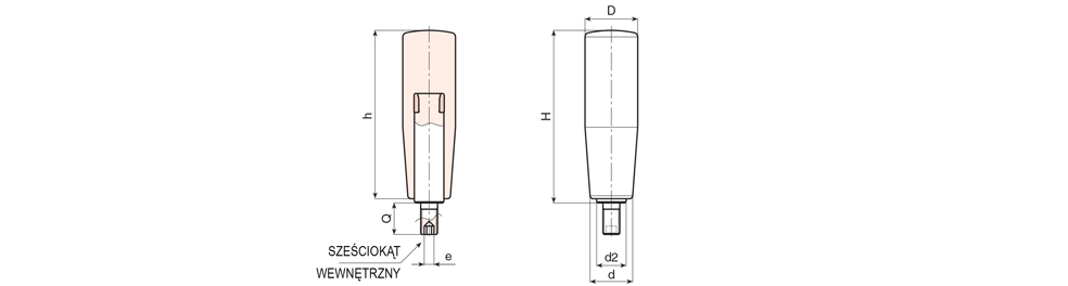 Rotary handle with threaded spindle and internal hexagon- Technical drawing