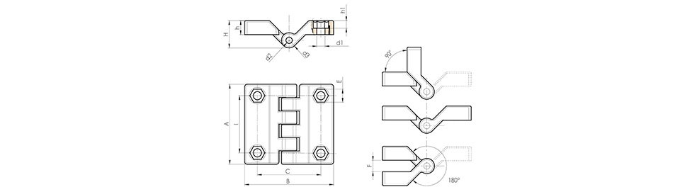 Zawias z obniżonym sworzniem - Rysunek techniczny 