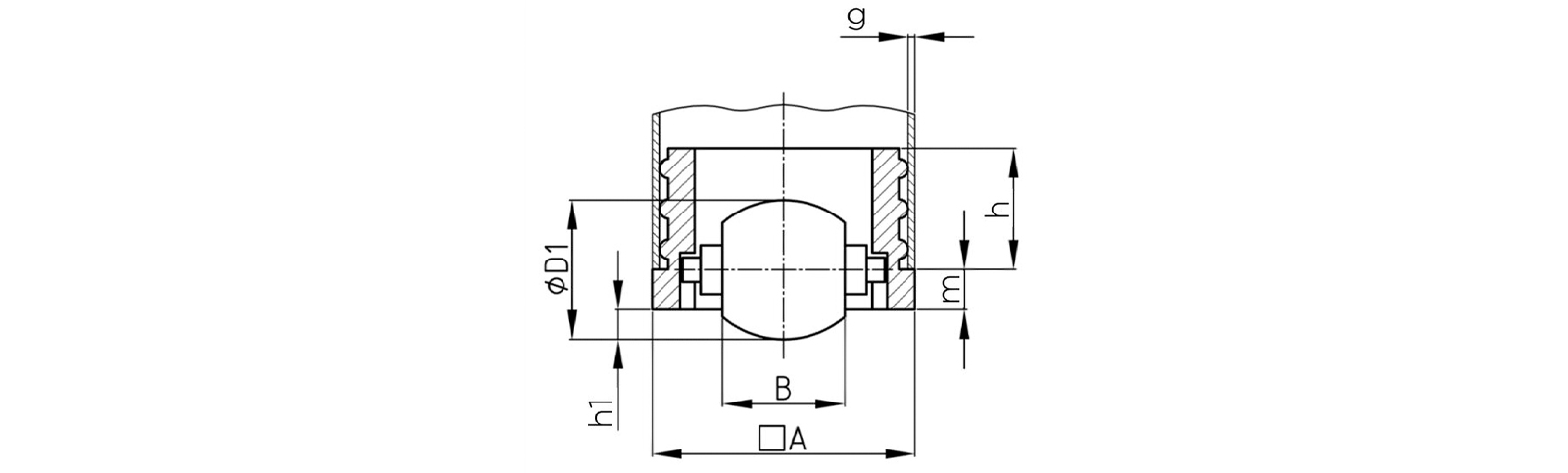 Kółko wpuszczane do profilu kwadratowego - Rysunek techniczny