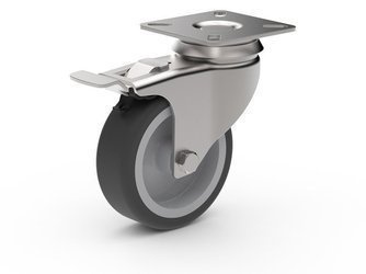 Drehbares Radset mit Bremse, Befestigungsplatte, Gleitlager, Rad TPA D-50mm a-20mm.