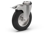 Swivel caster set with brake, mounting hole, roller bearing, rubber wheel D-80mm a-25mm