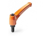 Adjustable lever made of zinc alloy with threaded pin R-80mm M10 x 30mm, RAL2004 (orange)