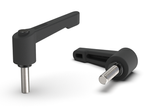 Adjustable lever with threaded pin and button R-42mm M6 x 40mm, slim design, RAL9005 (deep black)