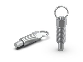 Locating pin D-24mm d-M10 d1-6mm with stainless steel stud and pull ring.