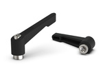Adjustable lever with threaded bushing and button R-65mm M6, slim design, reinforced version, RAL9005 (deep black), INOX