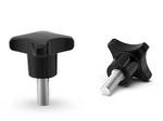 Cross knob made of duroplast with a threaded stud D-25mm M5 x 50mm, DIN 6335